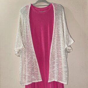 OPEN FRONT CARDIGAN/SWEATER WITH BEAUTIFUL FLOWING LACE CROCHET BACK DESIGN